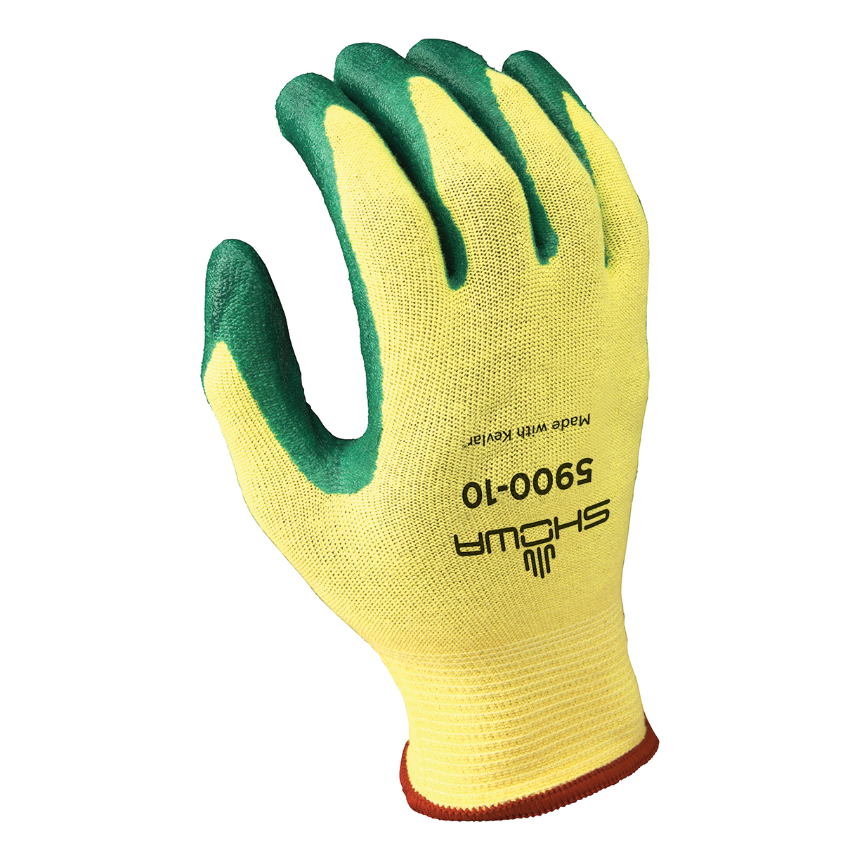 Cut resistant, nitrile-coated flat-dipped, yellow/green dip, seamless, cut-resistant, Kevlar®-Lycra® shell, medium ANSI CUT LEVEL A3