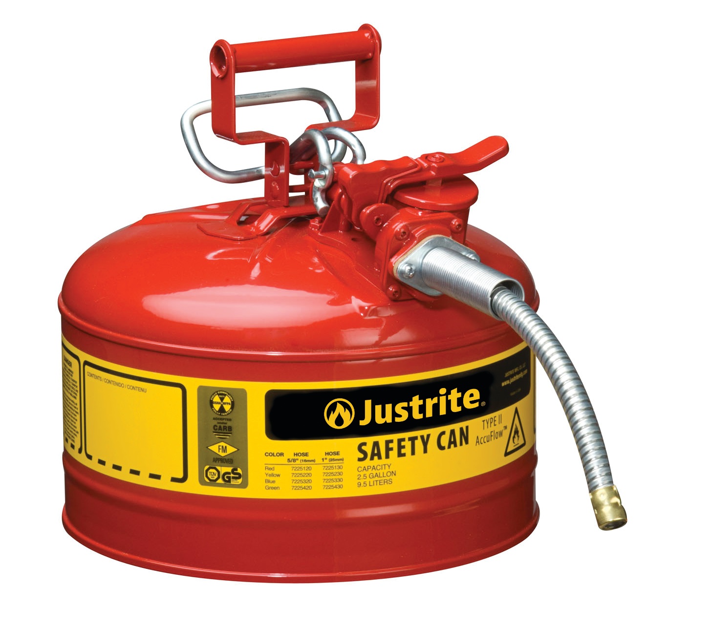 Justrite Type II AccuFlow™ Safety Cans Swinging Handle Red