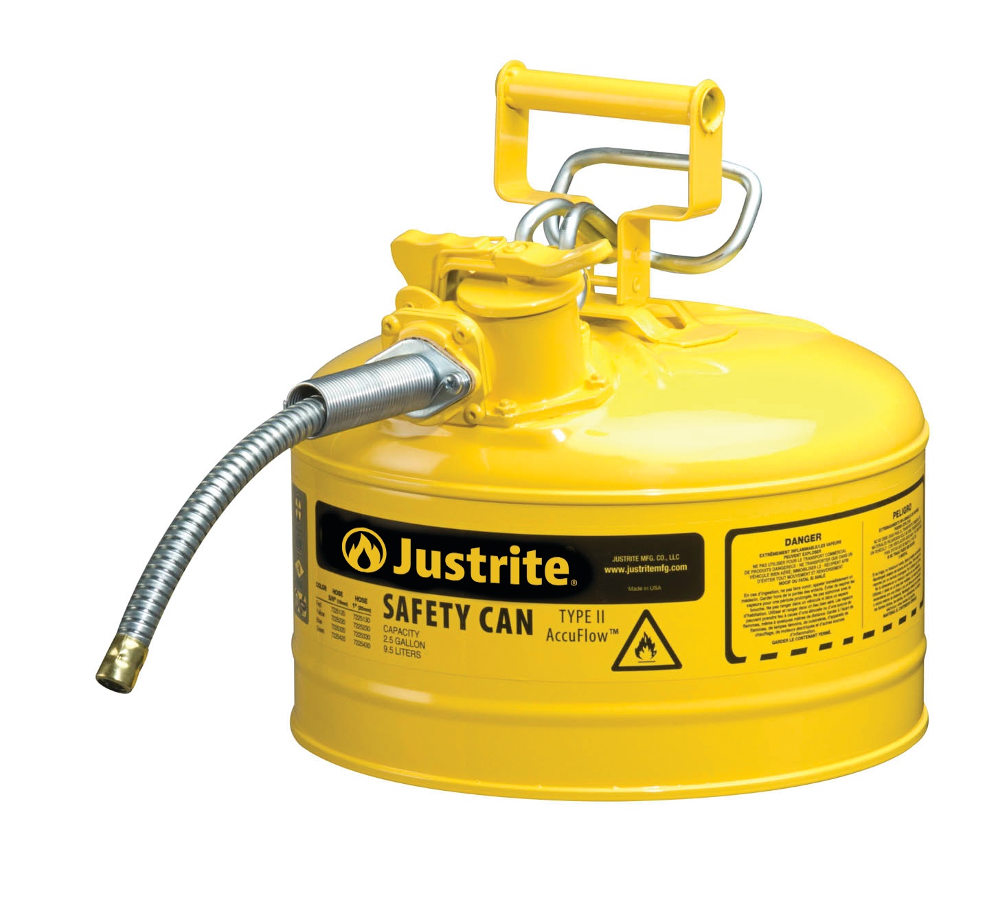 Justrite Type II AccuFlow™ Safety Cans Swinging Handle Yellow