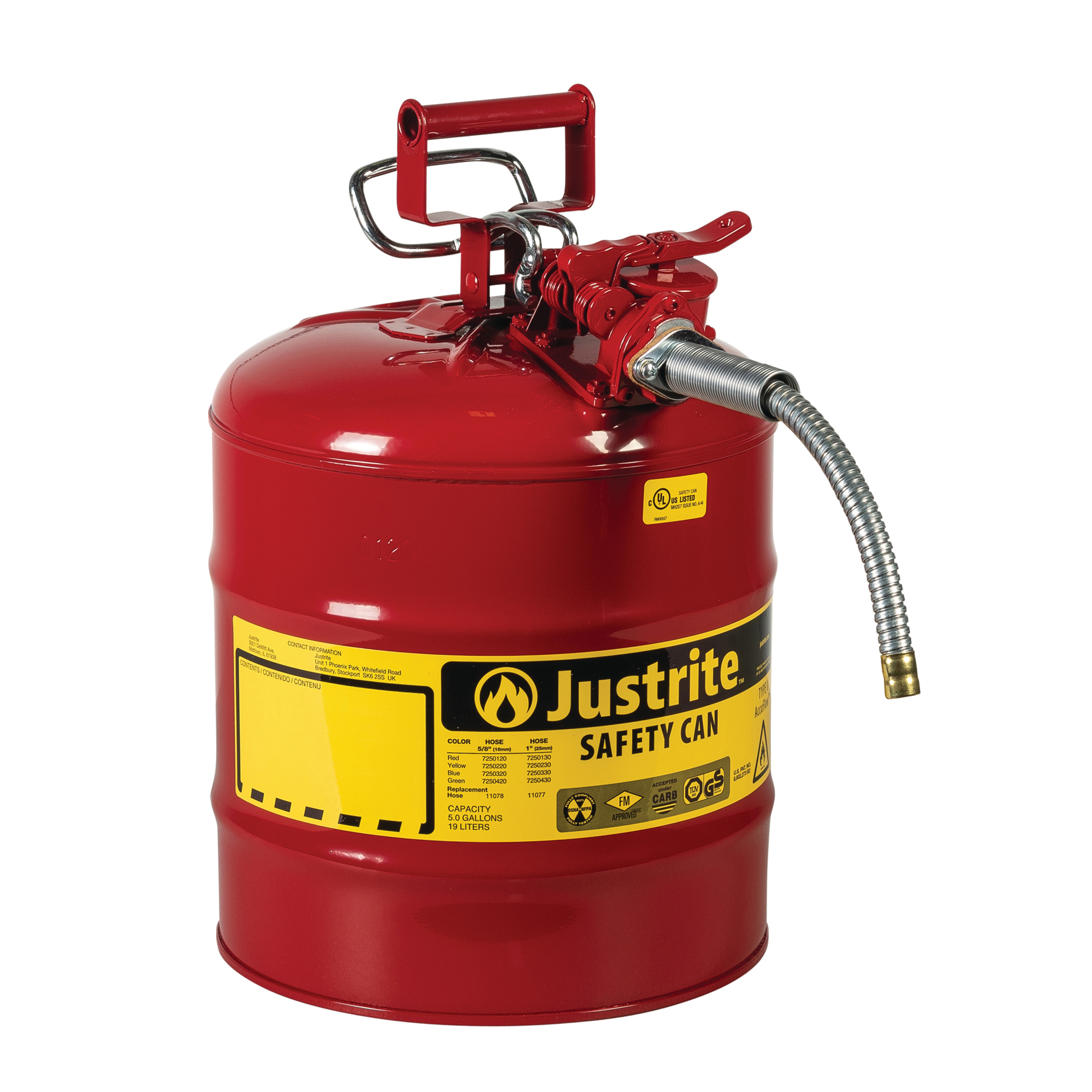 Justrite Type II AccuFlow™ Safety Cans Swinging Handle Red