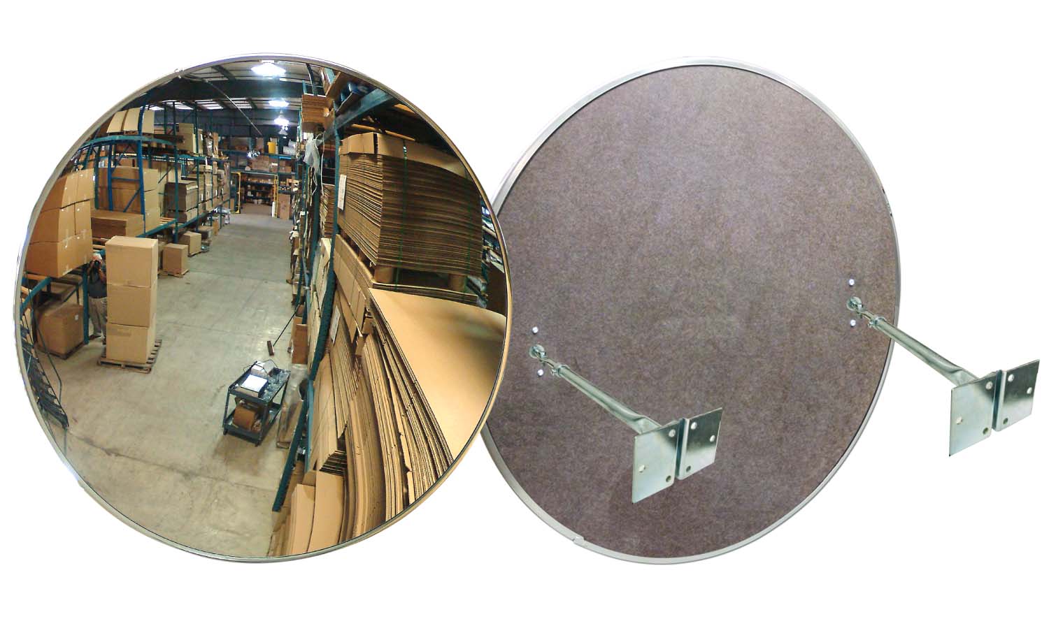 48" ROUND INDOOR CONVEX ACRYLIC MIRROR WITH 2 TELESCOPE BKTS.