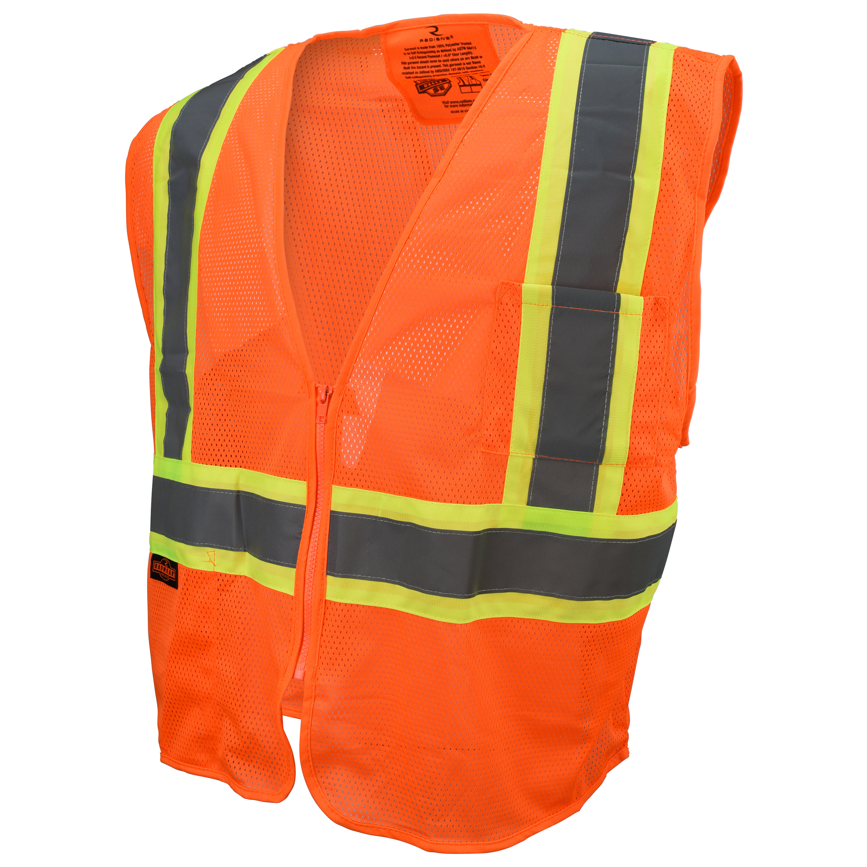 SV225 Class 2 Self Extinguishing Two-Tone Trim Mesh Safety Vest - Orange - Size L